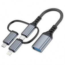 Переходник OTG USB 3.0 AF to USB-C + Micro 5P + Lightning 0.11m 60W XoKo (XK-AC-155) - Фото