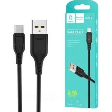 Дата кабель USB 2.0 AM to Micro 5P 1.0m 2.4A silicone black Denmen (DM-D01V-BK) - Фото