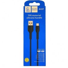 Дата кабель USB 2.0 AM to USB-C 1.0m 2.4A silicone black Denmen (DM-D42T-BK) - Фото