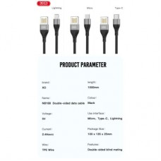 Дата кабель USB 2.0 AM to Lightning 1.0m 2.4A double-side grey XO (NB188-L-1-GR) - Фото