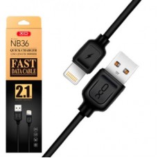 Дата кабель USB 2.0 AM to Lightning 1.0m 2.1A black XO (NB36-L-1-BK) - Фото