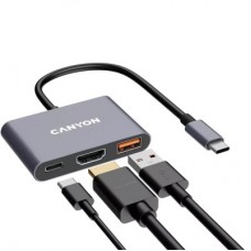 Концентратор Canyon hub DS-4 3in1 USB-C Grey (CNS-TDS4) - Фото