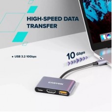 Концентратор Canyon hub DS-4 3in1 USB-C Grey (CNS-TDS4) - Фото