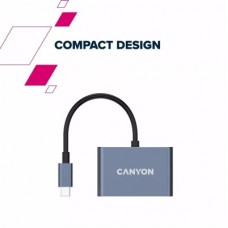 Концентратор Canyon hub DS-4 3in1 USB-C Grey (CNS-TDS4) - Фото