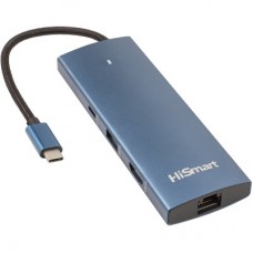 Концентратор HiSmart USB-C to HDMI + 2хUSB 3.0 + PD 100W + USB 2.0 + SD/TF 3.0 + LAN RJ45 (CA914357) - Фото