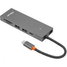 Концентратор HiSmart USB-C to 2xUSB 3.0 + 2xUSB-C + SD + TF + HDMI 4K60Hz gray (CA913459) - Фото