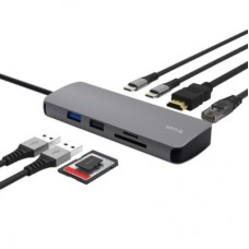 Концентратор Trust USB-C 8-in1 1xUSB-А 3.2/USB-A 2.0/2xUSB-С/HDMI/Ehernet/SD/microSD aluminium 0.15m grey - Фото