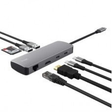 Концентратор Trust USB-C 8-in1 1xUSB-А 3.2/USB-A 2.0/2xUSB-С/HDMI/Ehernet/SD/microSD aluminium 0.15m grey - Фото
