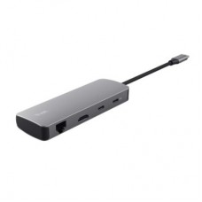 Концентратор Trust USB-C 8-in1 1xUSB-А 3.2/USB-A 2.0/2xUSB-С/HDMI/Ehernet/SD/microSD aluminium 0.15m grey - Фото