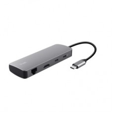 Концентратор Trust USB-C 8-in1 1xUSB-А 3.2/USB-A 2.0/2xUSB-С/HDMI/Ehernet/SD/microSD aluminium 0.15m grey - Фото