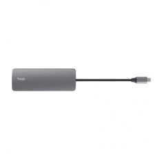 Концентратор Trust USB-C 8-in1 1xUSB-А 3.2/USB-A 2.0/2xUSB-С/HDMI/Ehernet/SD/microSD aluminium 0.15m grey - Фото
