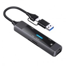 Концентратор XoKo USB-C 5-in-1 USB 3.0 + USB 2.0 + SD/TF + RJ45 100Mbps silver (XK-AC-350) - Фото