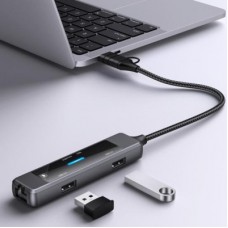 Концентратор XoKo USB-C 5-in-1 USB 3.0 + USB 2.0 + SD/TF + RJ45 100Mbps silver (XK-AC-350) - Фото