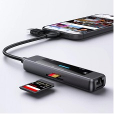 Концентратор XoKo USB-C 5-in-1 USB 3.0 + USB 2.0 + SD/TF + RJ45 100Mbps silver (XK-AC-350) - Фото