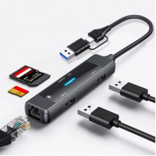 Концентратор XoKo USB-C 5-in-1 USB 3.0 + USB 2.0 + SD/TF + RJ45 100Mbps silver (XK-AC-350) - Фото