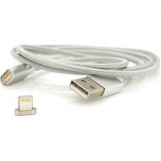 Дата кабель USB 2.0 to Lightning 1.0m 2A magnetic nylon silver Voltronic (YT-MCFB-L/S/13190/09165) - Фото
