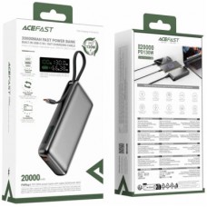 Батарея універсальна Acefast 20000 mAh 130W PD, QC/3.0 USB-A+USB-C In/Out,build-in cable M22 Gray (6974316283904) - Фото