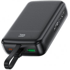 Батарея універсальна Acefast 20000 mAh 22,5W PD, QC/3.0 USB-A+USB-C In/Out, build-in cable M14 Black (6974316283966) - Фото