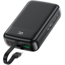 Батарея універсальна Acefast 20000 mAh 22,5W PD, QC/3.0 USB-A+USB-C In/Out, build-in cable M14 Black (6974316283966) - Фото
