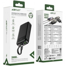 Батарея універсальна Acefast 20000 mAh 22,5W PD, QC/3.0 USB-A+USB-C In/Out, build-in cable M14 Black (6974316283966) - Фото