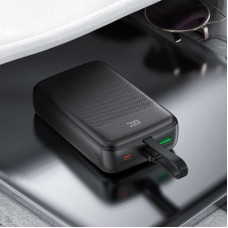 Батарея універсальна Acefast 20000 mAh 22,5W PD, QC/3.0 USB-A+USB-C In/Out, build-in cable M14 Black (6974316283966) - Фото
