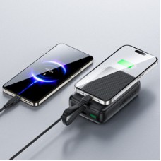 Батарея універсальна Acefast 20000 mAh 22,5W PD, QC/3.0 USB-A+USB-C In/Out, build-in cable M14 Black (6974316283966) - Фото