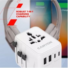 Зарядний пристрій Canyon OnTour 70 3xUSB-C + 2xUSB-A EU/UK/US/AUS 70W White (CNS-TA70W1006W) - Фото