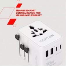 Зарядний пристрій Canyon OnTour 70 3xUSB-C + 2xUSB-A EU/UK/US/AUS 70W White (CNS-TA70W1006W) - Фото