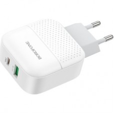 Зарядний пристрій BOROFONE BA46A USB-C PD + USB QC3.0 18 W white (6931474727343) - Фото