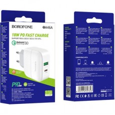 Зарядний пристрій BOROFONE BA46A USB-C PD + USB QC3.0 18 W white (6931474727343) - Фото