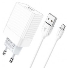Зарядний пристрій BOROFONE BA47A USB QC3.0 18 W + cable USB to Micro 5P white (6931474728302) - Фото