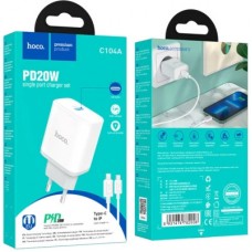 Зарядний пристрій HOCO C104A USB-C PD20W + cable USB-C to Lightning white (6931474782908) - Фото