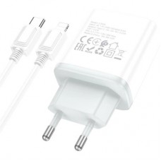 Зарядний пристрій HOCO C104A USB-C PD20W + cable USB-C to Lightning white (6931474782908) - Фото