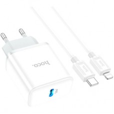 Зарядний пристрій HOCO C104A USB-C PD20W + cable USB-C to Lightning white (6931474782908) - Фото