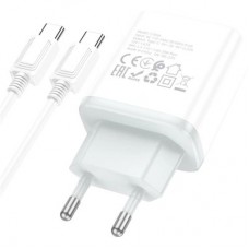 Зарядний пристрій HOCO C104A USB-C PD20W + cable USB-C to USB-C white (6931474782915) - Фото