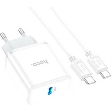 Зарядний пристрій HOCO C104A USB-C PD20W + cable USB-C to USB-C white (6931474782915) - Фото