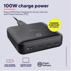 Зарядний пристрій Trust 3xUSB-C + USB-A 100 W PD black (25242_TRUST) - Фото