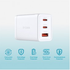Зарядний пристрій D-Link 2xUSB-C + 1xUSB-A 65 W GaN white (DCP-651) - Фото