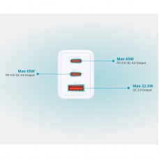 Зарядний пристрій D-Link 2xUSB-C + 1xUSB-A 65 W GaN white (DCP-651) - Фото
