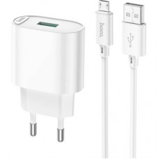 Зарядний пристрій HOCO C109A Fighter USB QC3.0 + cable Micro 5P White (6931474784827) - Фото