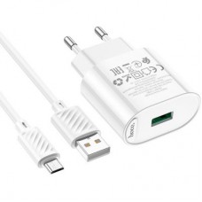 Зарядний пристрій HOCO C109A Fighter USB QC3.0 + cable Micro 5P White (6931474784827) - Фото