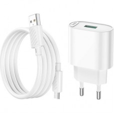 Зарядний пристрій HOCO C109A Fighter USB QC3.0 + cable Micro 5P White (6931474784827) - Фото