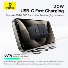 Зарядний пристрій Baseus Palm Fast Charger 1C 30 W + Cable 1.0m Type-C 60 W black (P10111605113-01) - Фото
