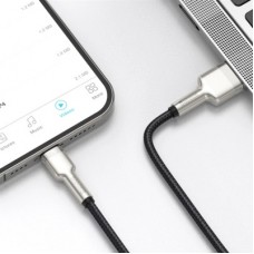 Дата кабель USB 2.0 AM to Lightning 1.0m Cafule Metal 2.4A black Baseus (CALJK-A01) - Фото