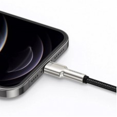 Дата кабель USB 2.0 AM to Lightning 1.0m Cafule Metal 2.4A black Baseus (CALJK-A01) - Фото