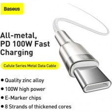 Дата кабель USB-C to USB-C 2.0 mCafule Metal PD 100W white Baseus (CATJK-D02) - Фото