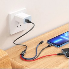 Дата кабель USB 2.0 AM to Lightning + Micro 5P + USB-C 1.0m 2A nylon black+red+blue HOCO (6931474768636) - Фото