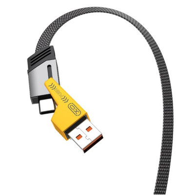 Дата кабель USB 2.0 AM to USB-C + USB 2.0 AM to Lightning 1.0m 60W black XO (NB283_4-in-1_Black)
