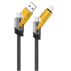 Дата кабель USB 2.0 AM to USB-C + USB 2.0 AM to Lightning 1.0m 60W black XO (NB283_4-in-1_Black) - Фото
