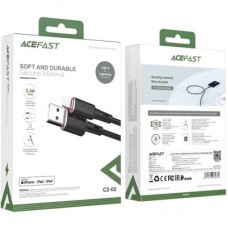 Дата кабель USB 2.0 AM to Lightning 1.2m 2.4A silicone C2-02 black Acefast (AFC2-02B) - Фото